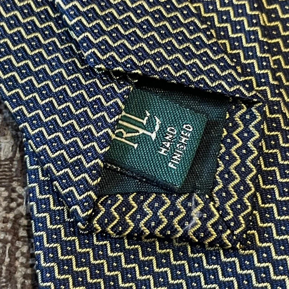 Lauren Ralph Lauren Necktie Mens Navy Blue Gold‎ Silk Geometric Tie Heritage